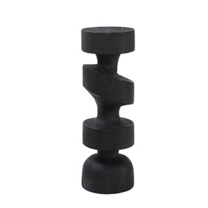 Beckton statue by Renwil, black wood, spiral design with rounded base, modern style.