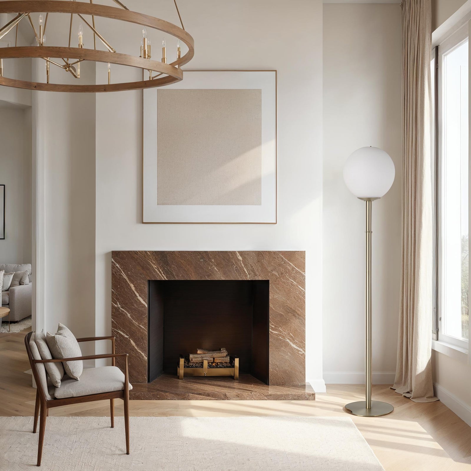 Koloa floor lamp base with a unique organic-shaped brass finish and white cord.