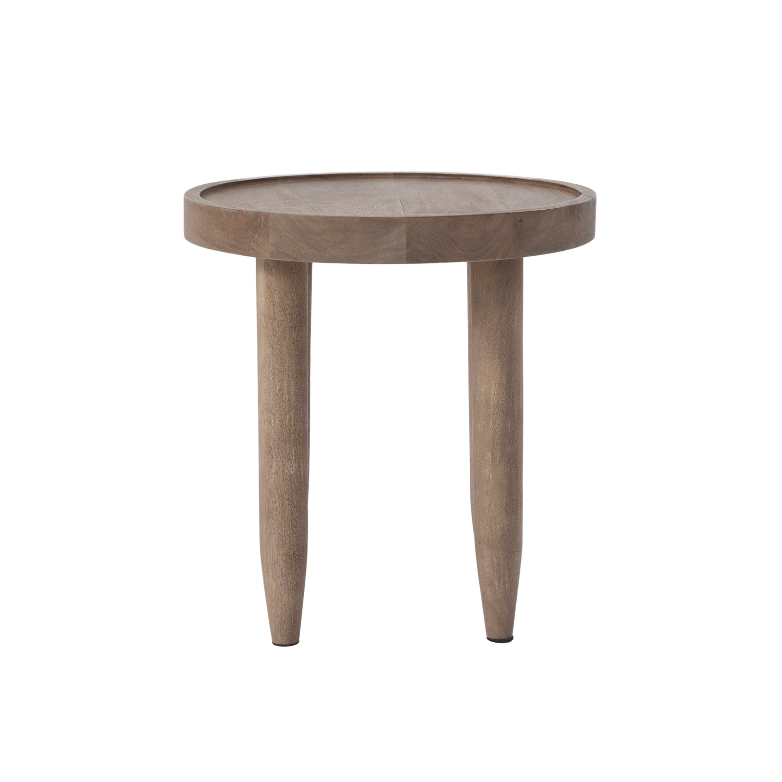 Cicoria side table in light wood with a round top and four tapered legs