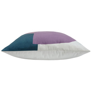Side view of Layla Indoor Pillow showing its sleek design with purple and teal accents.