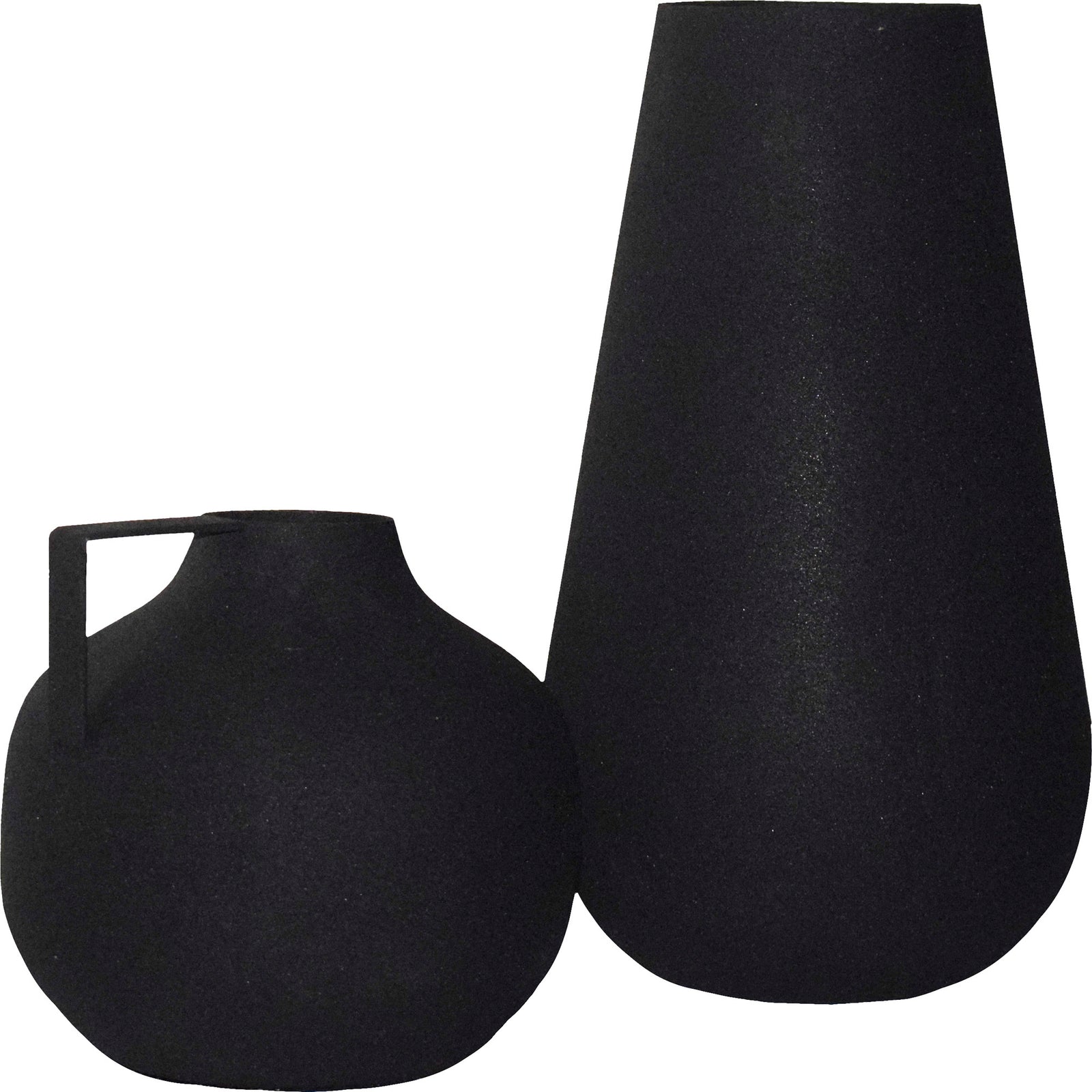 Roove Vase by Renwil, two black vases with a matte finish, one tall and one round.