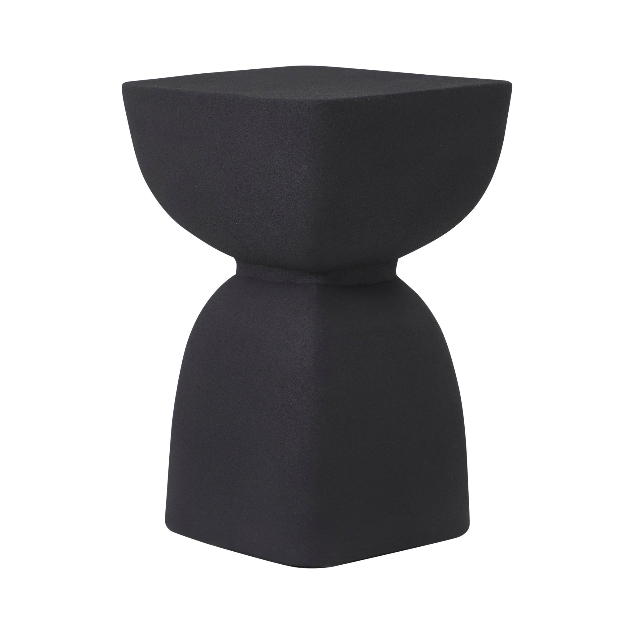 Frans Outdoor Side Table in black, showcasing a square top and hourglass design.