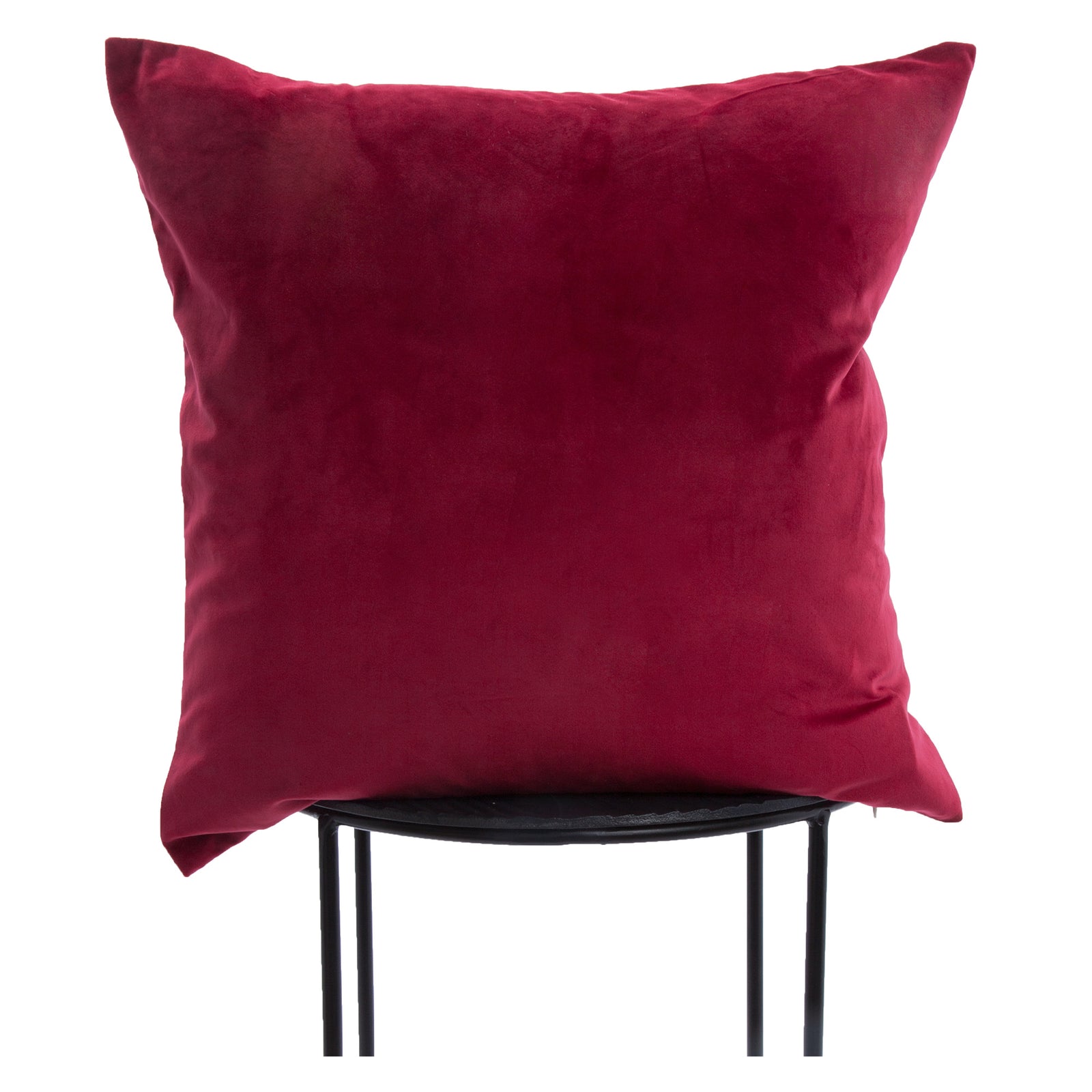 Cora Indoor Pillow in rich burgundy velvet, showcasing a smooth, plush texture.