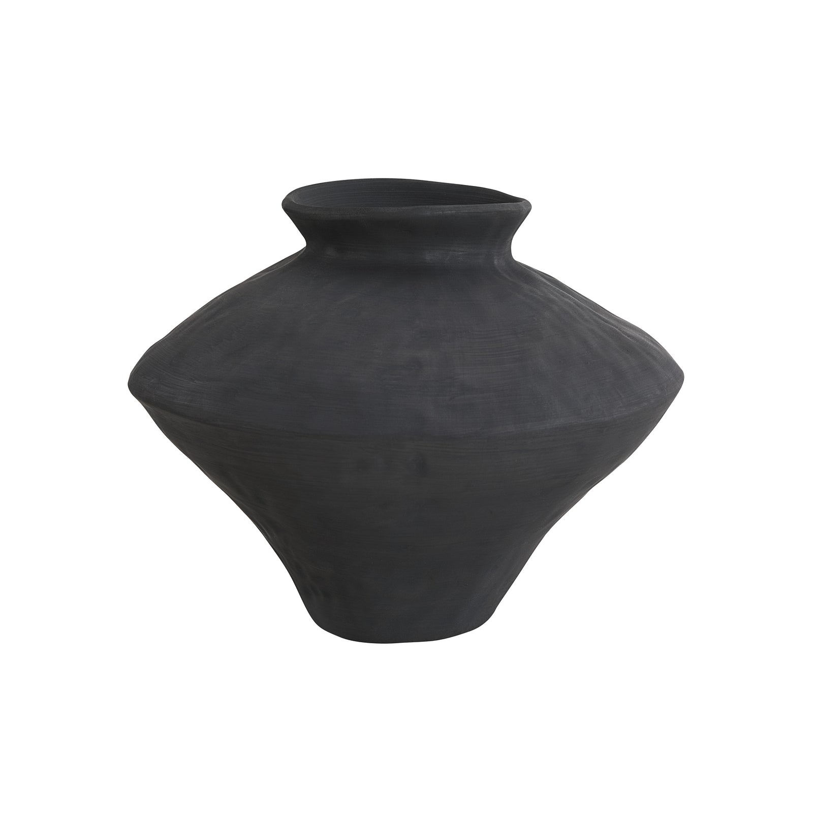 Mills vase by Renwil, black ceramic with a rounded shape and narrow neck