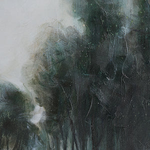 Close-up of Westside canvas art highlighting textured brush strokes and dark green foliage.