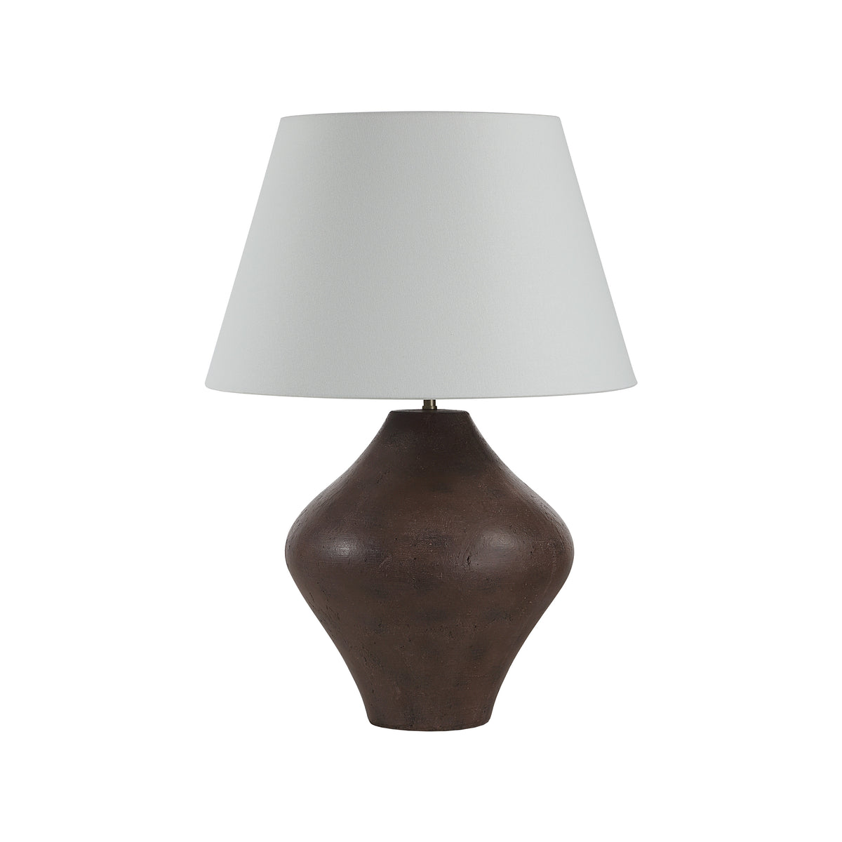 Pontia Table Lamp with a brown ceramic base and white fabric shade