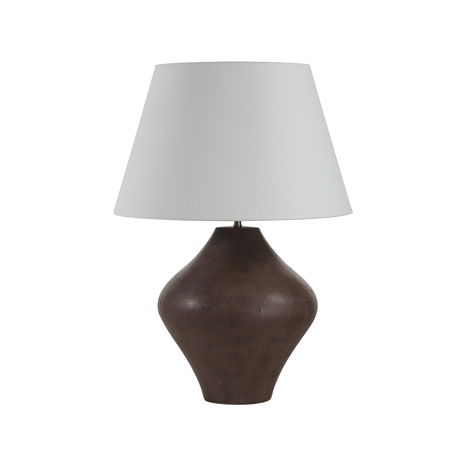 Pontia Table Lamp with a brown ceramic base and white fabric shade