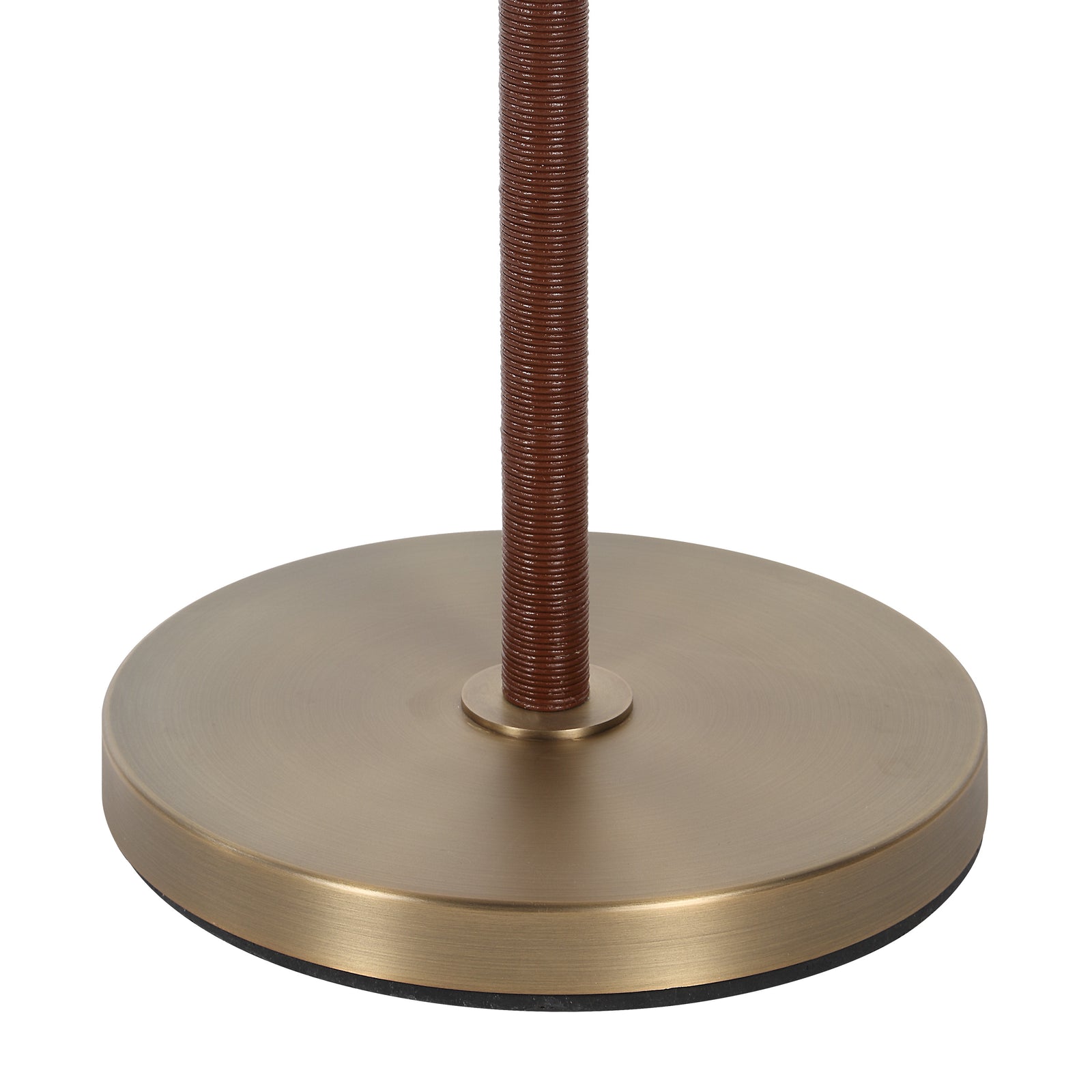 Elea floor lamp with a white shade and bronze base, featuring a textured brown stem.