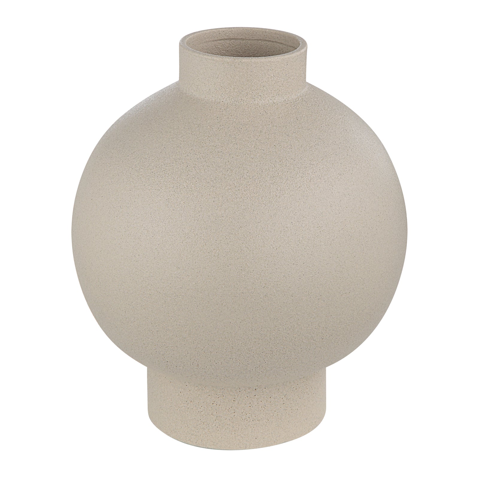 Lamoureux Vase by Renwil, round beige textured ceramic vase with a wide base.