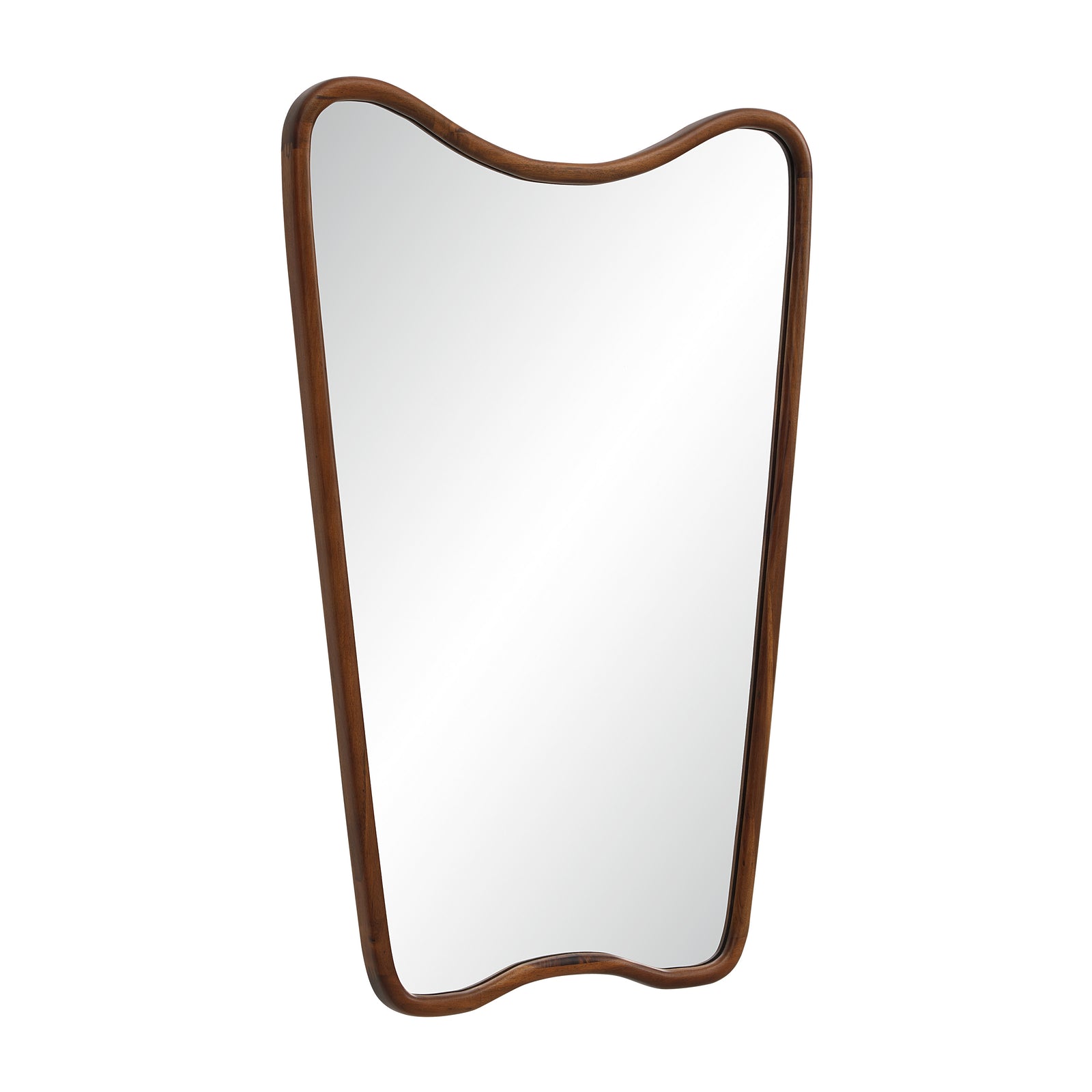 Reverie mirror with a unique wavy wooden frame and reflective surface