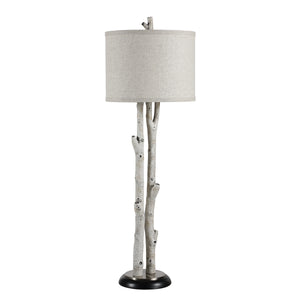 Leandro Table Lamp featuring a beige fabric shade and white branch-like stand.