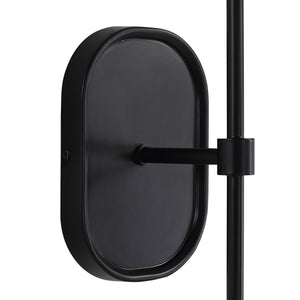 Close-up of Fico Wall Sconce by Renwil showing black metal backplate and arm.