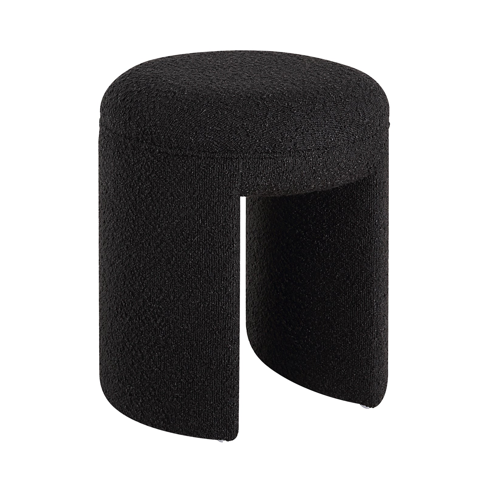 Amrah stool by Renwil in black with a textured fabric finish and unique cut-out legs