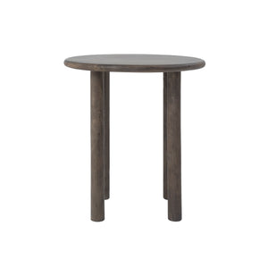 Cetus accent table featuring a round tabletop and sturdy cylindrical legs in a dark wood tone.