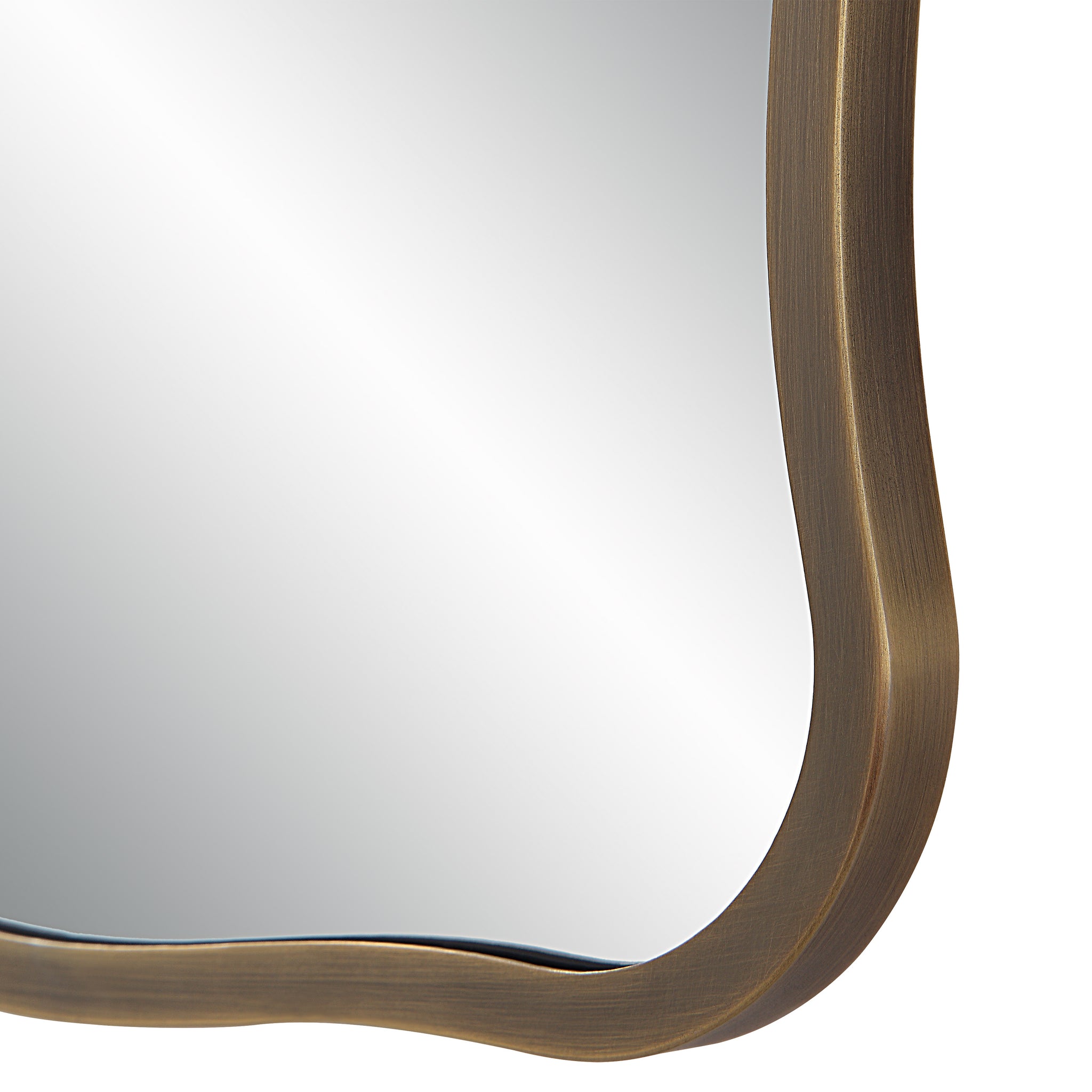 Close-up of Basel Wall Mirror's bronze frame highlighting its wavy design.