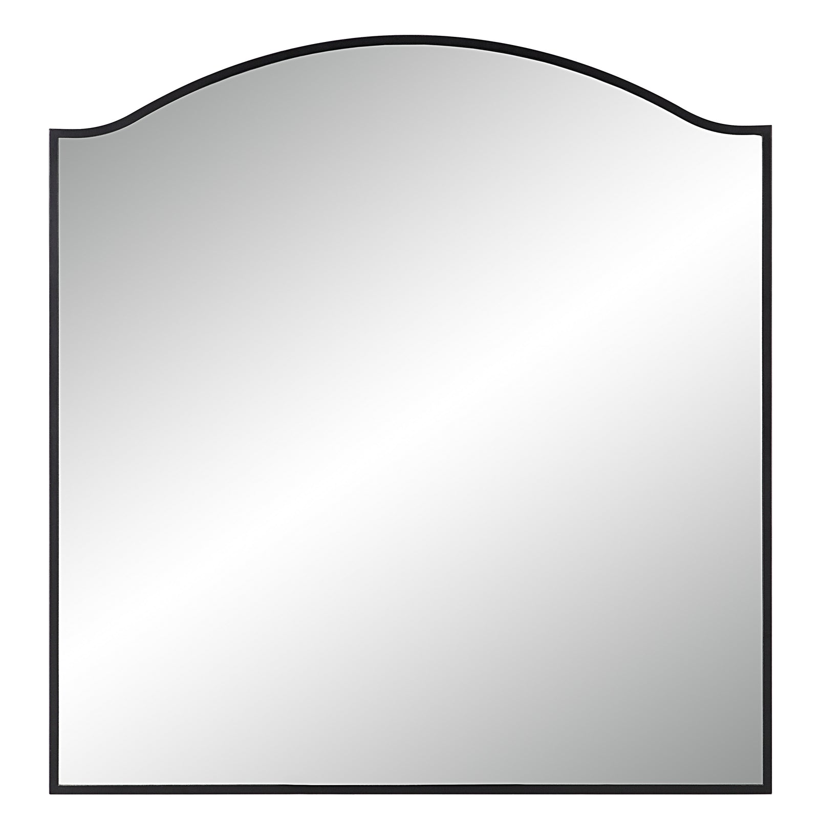 Bandon Wall Mirror with a curved top and black frame, showcasing a clear reflective surface.
