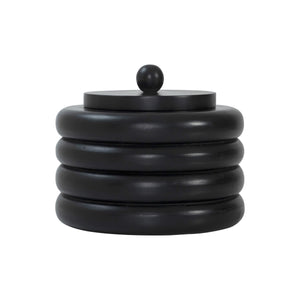 Cipher bookends by Renwil, black stacked design with a round top knob.